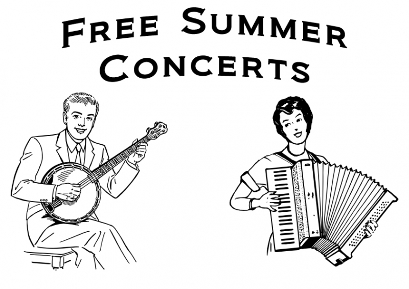 Illustration of a man playing a banjo and a woman playing an accordeon