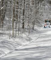 Snowmobile Trail Groomer on a trail at Allegany State Park