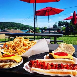 Outdoor seating at Lime Lake Snack Bar